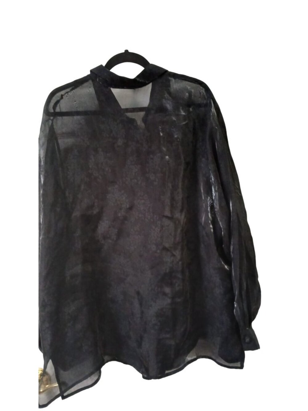 Karen Scott II Womens Size 3X Blouse Top Black Metallic Sheer Button Front #I-8 - Picture 6 of 8